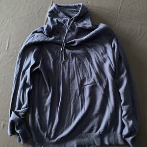 blue sweater funnel neck sweater